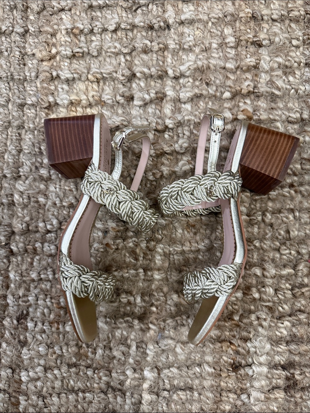 kate spade Valentina Mid Gold Braided-Strap Sandals - Picture 3 of 7